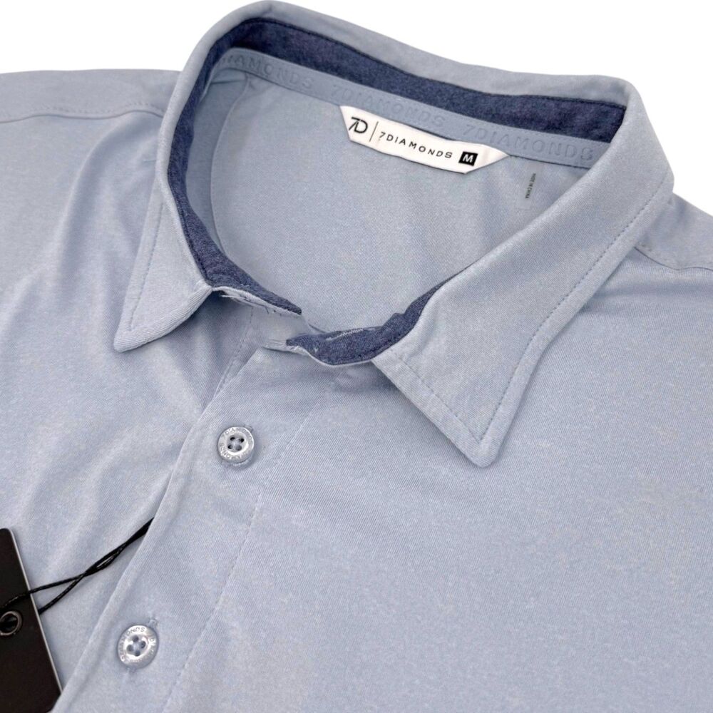 NEW 7Diamonds Men's Core Golf Polo Shirt Short Sleeve Light Blue Medium